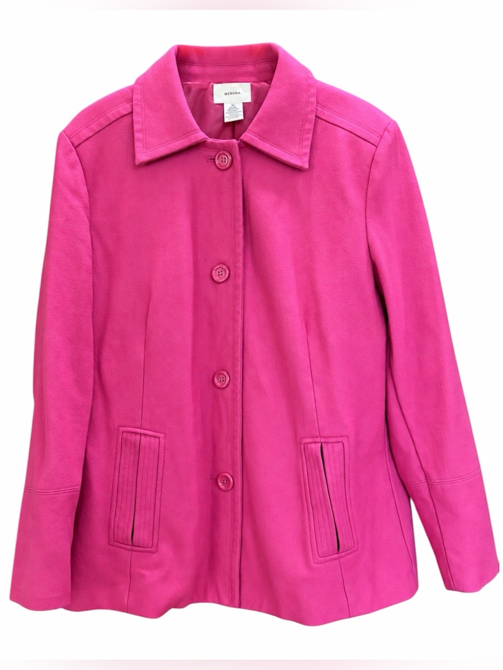Merona | Women's Bright Pink Wool Button-Front Pea Coat